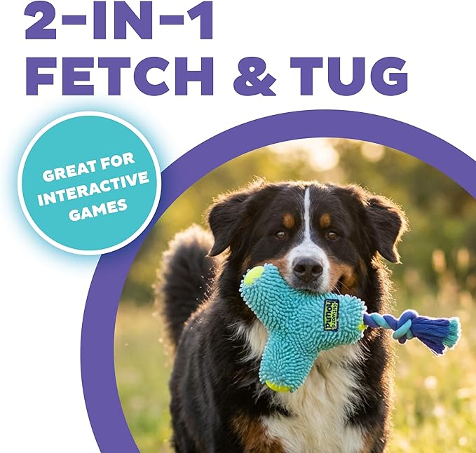 Outward Hound FlyFetch Rope Tug Dog Toy, Plush Body with Squeakers, Multiple Textures, Floats in Water, All Breeds, 11"