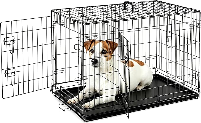 Sweetcrispy 36 Inch Dog Crate, Medium Crates Double Door Folding Metal Wire Dog Cage with Plastic Leak-Proof Pan Tray, Pet Kennel for Indoor, Outdoor, Travel