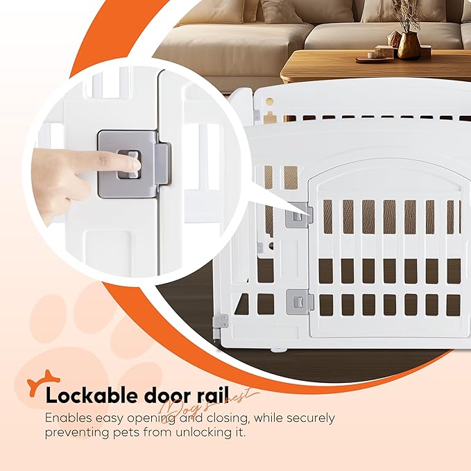 HealSmart 4 Panel Dog Playpen, 24” Exercise Puppy Playpen with Door, Safe, Secure, Folding & Portable Pet Playpen for Indoor & Outdoor Use, Suitable for Puppies and Small, White
