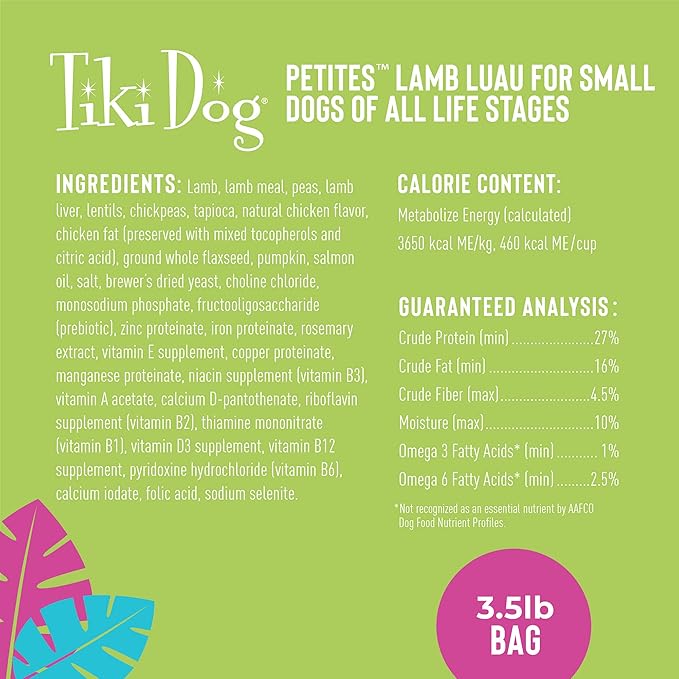 Tiki Dog Born Carnivore Dog - Dog Dry Food - Baked Kibble - Lamb - 3.5 lbs Bag