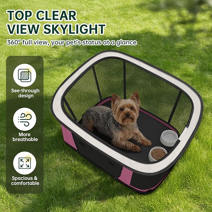 Siedihit Dog Cat Playpen Crate with Washable Pee Pad, Reinforced Durable Dog Cage, Portable Foldable Pet Kennel with Breathable Visibility (Pink, Small)
