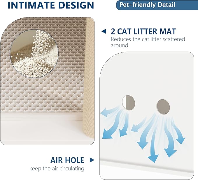 Double Litter Box Enclosure for 2 Cats, 2 Tier Litter Box Enclosure Furniture with Scratching Post and Dual Mats,Wood Cat Kitty House Cabinet,Modern Style