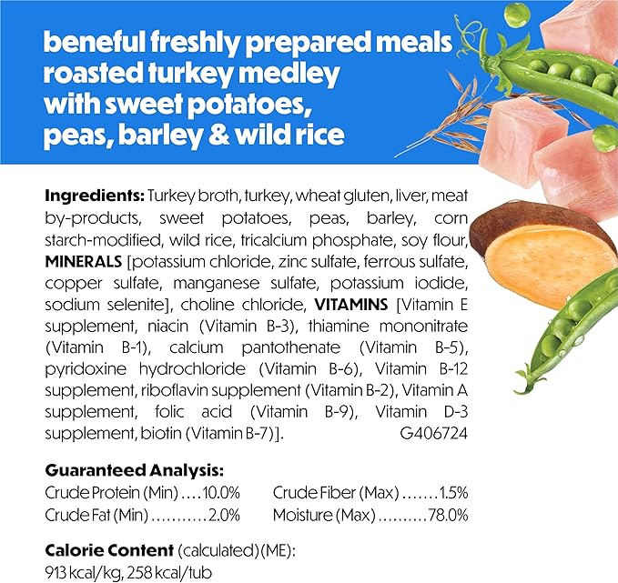 Purina Beneful Freshly Prepared Meals Roasted Turkey Medley with Sweet Potatoes, Peas, Barley, and Wild Rice - (Pack of 8) 10 oz. Tubs