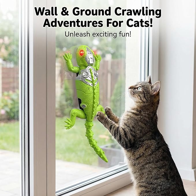 Interactive Cat Toy for Indoor Cats, Automatic Cat Toy with Remote Control, Wall Climbing Lizard Toy with Glowing Eyes - Electric Interactive Toy for Fun and Exercise