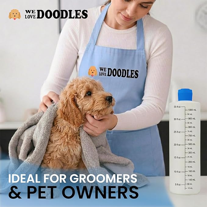 Dilution Bottle for Dog Shampoo, Mixing Bottle for Professional and Home Grooming, for Shampoo, Conditioner, and Solutions, Unscented, 35 oz (2 Pack) [We Love Doodles]