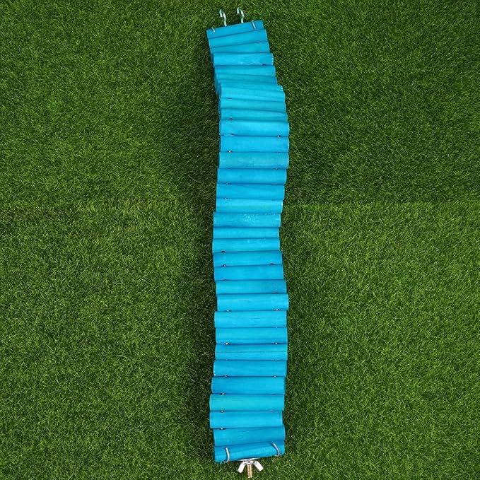 Hamster Ladder and Parrot Wooden Climbing Ladder with Round Wood Planks, 6X50Cm Sky-Blue Soft Climb for Small Pets and Birds Cage Accessories