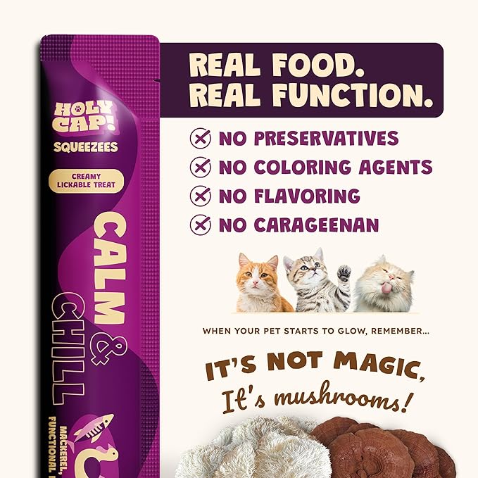 Calm & Chill Grain-Free Lickable Cat Treats, 15 Squeezable Purée Tubes (0.5 oz Each), Mackerel & Turkey Flavor, Creamy Cat Purée with Clean Ingredients, Hand-Fed Treat or Meal Topper