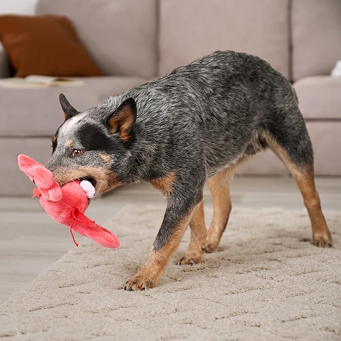 goDog Action Plush Lobster Animated Squeaky Dog Toy with Chew Guard Technology, Durable Fabric and Wiggling Tail & Squeaker for Active Play, Red, One Size