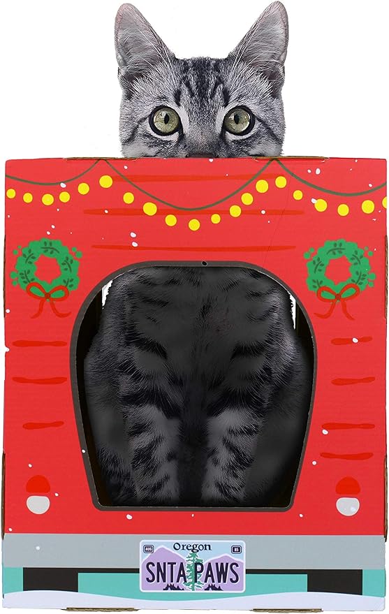 American Cat Club Christmas Cat House & Cat Scratcher w/Bonus Catnip Included