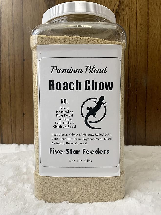 5 lb. Roach & Cricket Chow – Balanced Protein, Calcium-Fortified Diet by Five-Star Feeders – 1-Gallon Plastic Container