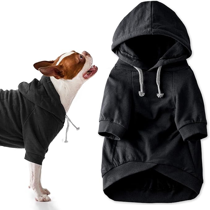 Pet Passion Rocky II - The Extra Comfy Hoodie, Organic Cotton and Recycled Poly Dog Hoodie Pet Coat Sweater for Small, Medium, Large Dogs, Black, X-Large (55-80 lbs)