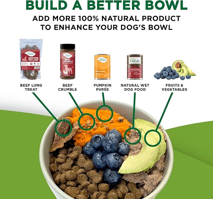 NATURE'S LOGIC Beef Lung Dog & Cat Treats - 100% Natural Midwest USDA Beef Source - Roasted Treats for Dogs and Cats - No Synthetics - 78% Protein - Beef Lung Treat, 1lb