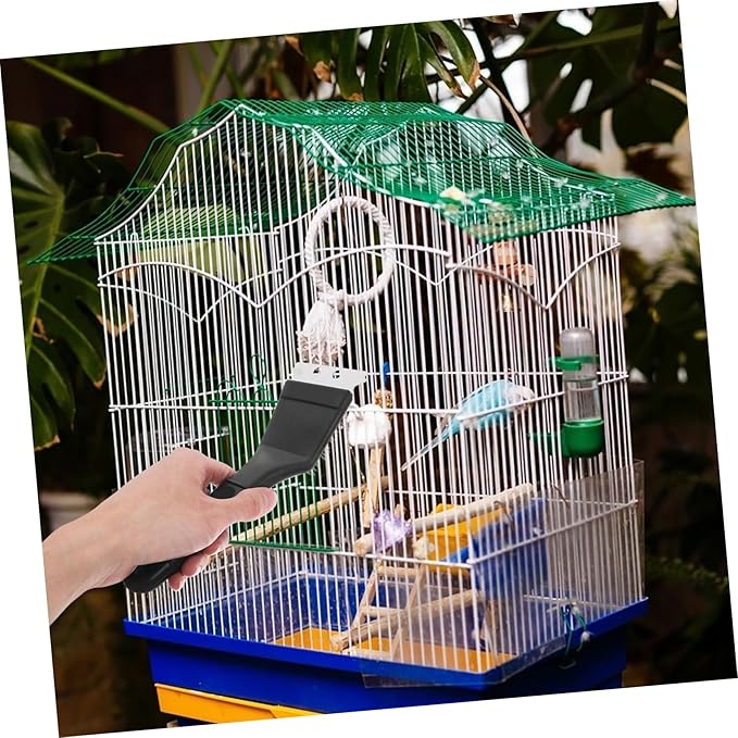 Kisangel Bird Droppings Remover Birdcage Poop Shovel Stainless Steel Bird Cage Brush Long Handle Cage Cleaner