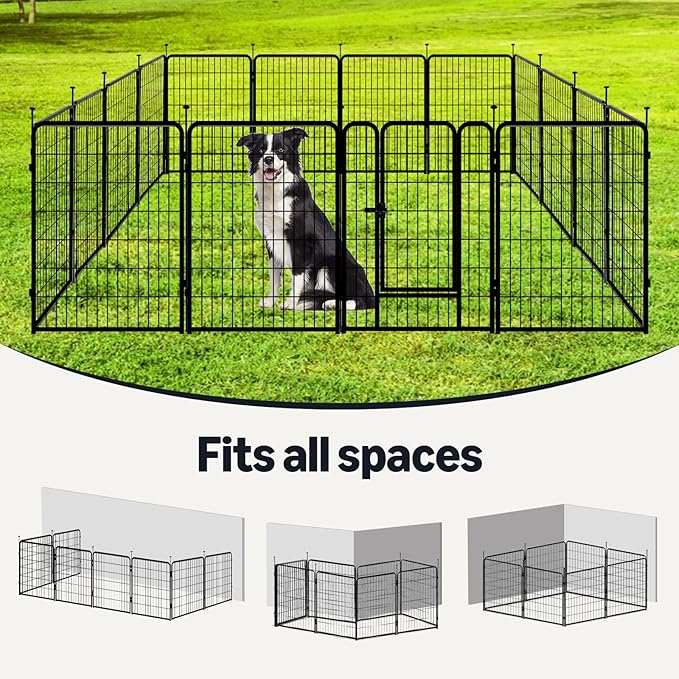 Amazon Basics Dog Playpen, 16 Panels Metal Fence with Door, Foldable for Indoor and Outdoor Use, Suitable for Small to Medium Sized Dogs, 36 Inch Height, Black