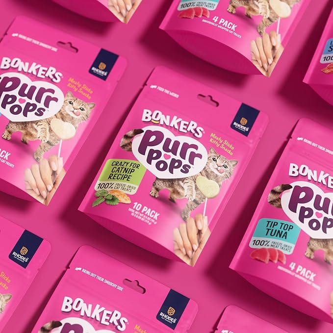 Bonkers Purrpops Freeze-Dried Catnip Flavored Lollipop Treats for Cats, 4 Pack (Pack of 13)