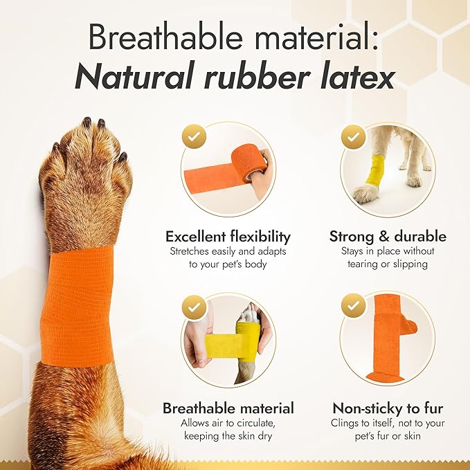Cat & Dog Bandages for Wounds Protect from Licking and Dirt – Set of 4 pcs x 5 cm + 2 pcs x 10 cm – Dog Wound Care from Natural Rubber Latex