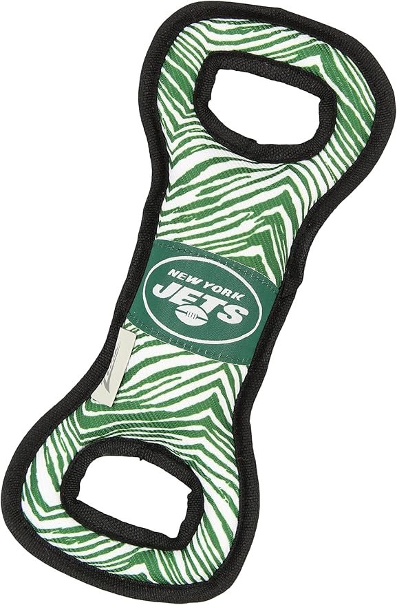 Zubaz NFL Team Logos and Colors Tug Dental Toy with Squeaker for Dogs & Cats, New York Jets