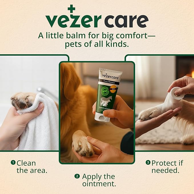 Honey Balm Ointment with Spruce Resin for Dogs, Cats & Horses, Alternative to Medihoney Wound Gel, Hot Spot Treatment for Dog and Cat Wound Care, 1.7oz, Made in Finland, Antifungal & Steroid Free