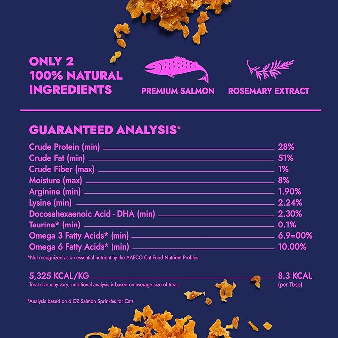Finfare Freeze Dried Cat Food Toppers, Salmon Sprinkles, Grain Free Meal Toppers for Cats to Support Taste & Nutrition - High Protein & Omega-3s, Crafted in USA, 6oz