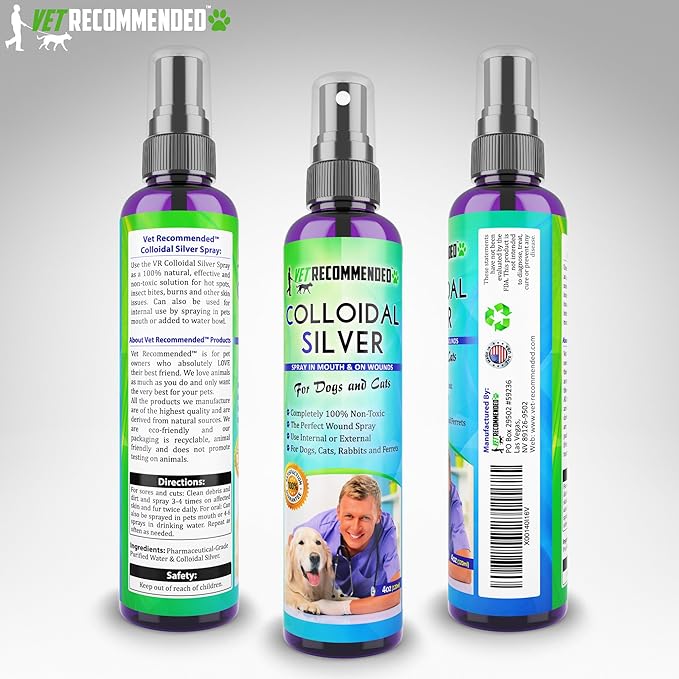 Vet Recommended - Colloidal Silver for Dogs & Cats - (4oz/120ml) - Colloidal Silver Spray that Works as Natural Hot Spot Solution - Made in USA