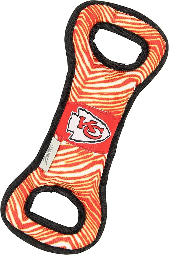 Zubaz NFL Team Logos and Colors Tug Dental Toy with Squeaker for Dogs & Cats, Kansas City Chiefs