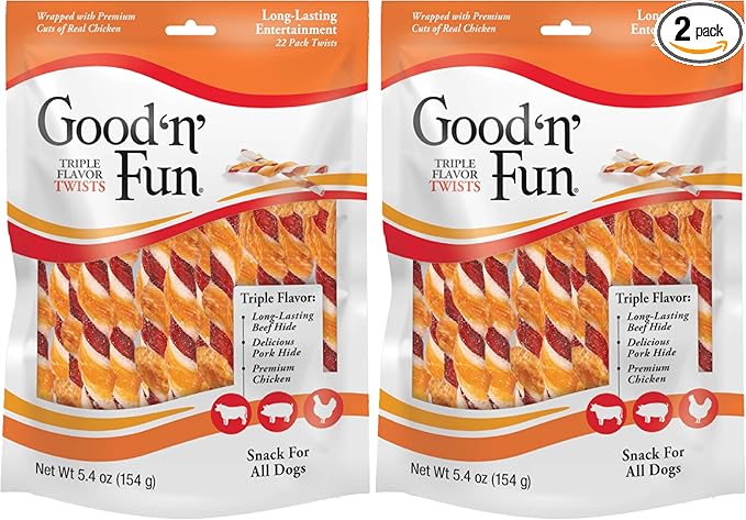 Good 'N' Fun Triple Flavor Twist Chews for Dogs,22-Count,(Pack of 2)