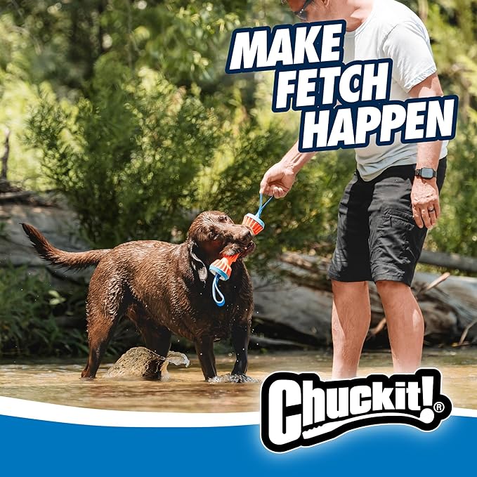 Chuckit! Rugged Bumper Dog Toy, Fetch Stick with TPR Ridges for Easy Grip, Medium Tug-of-War Toy for Medium Dogs, Floats in Water, 13.5", Orange and Blue (not recommended for Aggressive Chewers)