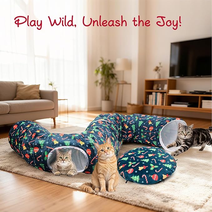Cat Tunnel Bed for Indoor Cats - Soft Plush Cat Tunnel with Washable Cushion, Cat Donut Tunnel Toys for Kitten Puppy Rabbit