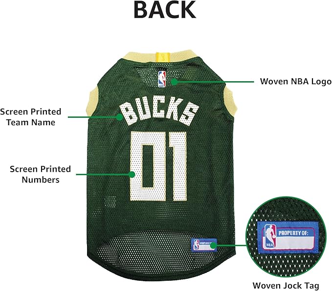Pets First NBA MILWAUKEE BUCKS DOG Jersey, Small - Tank Top Basketball Pet Jersey