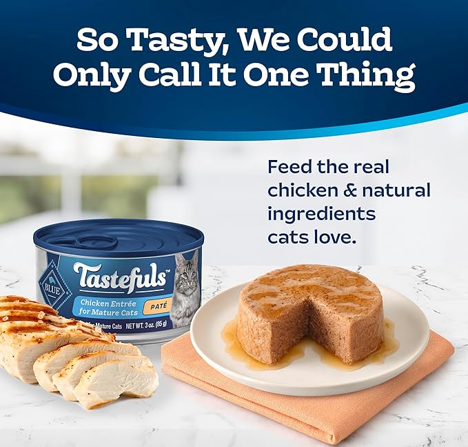 Blue Buffalo Tastefuls Wet Food for Mature Adult Cats 7+, Made with Natural Ingredients, Chicken Paté Entrée, 3oz Cans, 4Pack Trial Size