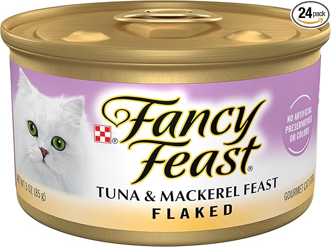 Purina Fancy Feast Wet Cat Food Flaked Tuna and Mackerel Feast - (Pack of 24) 3 oz. Cans