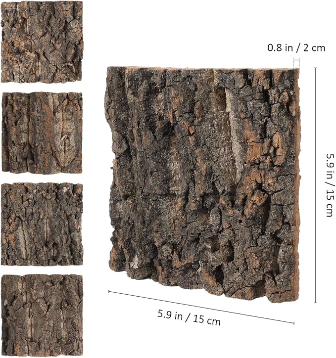Yardwe Tree Bark Fish Tank Decoration 4 Pcs Aquarium Background for Reptiles and Aquatic Pets Natural Cork Bark Easy to Install 5.9X5.9X0.78 Inch