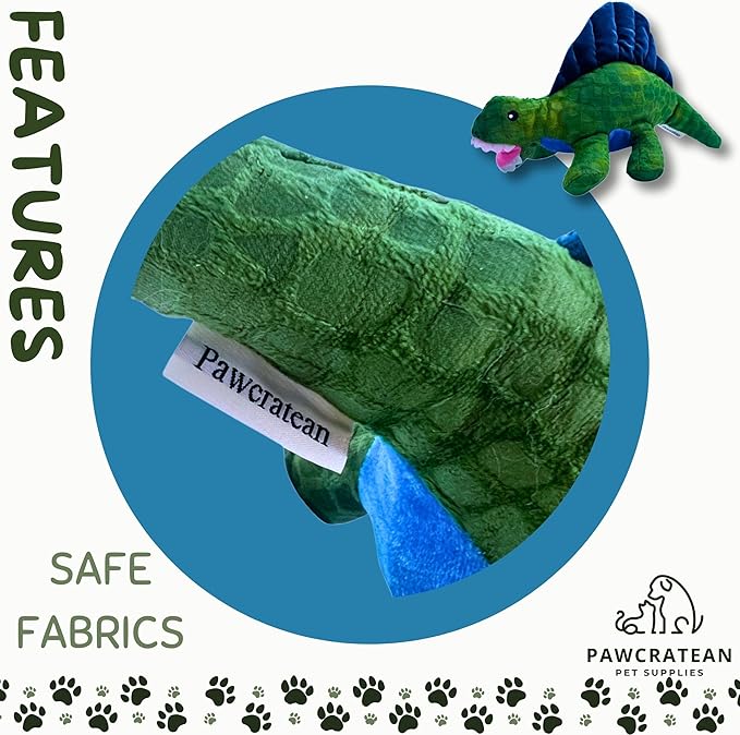 7" Squeaky Plush Toy for Puppies Small Dogs Self Etertainment Washable Soft Made [PET ONLY] (Green & Blue Dinosaur)