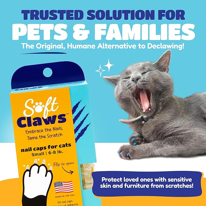 Soft Claws Cat Nail Caps for Small Cats – (40 Caps, Red) - Veterinarian-Developed, Non-Toxic | Protects Furniture & Skin - Easy to Apply, Long-Lasting Anti-Scratch Soft Cat Claw Covers