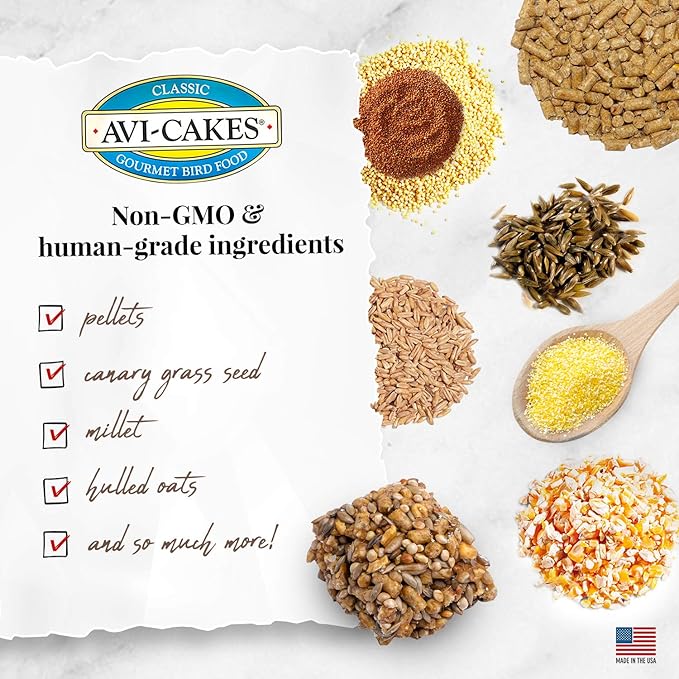 LAFEBER'S Classic Avi-Cakes Pet Bird Food, Made with Non-GMO and Human-Grade Ingredients, for Macaws & Cockatoos, 1 lb