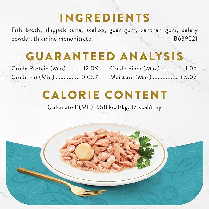 Fancy Feast Purina Appetizers Lickable Grain Free Wet Cat Food Topper Light Meat Tuna Appetizer with Scallop - 1.1 oz. Trays,(Pack of 20)