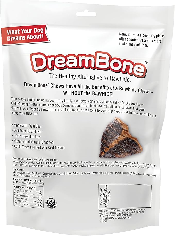 DreamBone Grill Masters T-Bones, Rawhide-Free Chews for Dogs, 8 Count