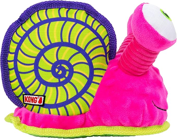 KONG Tropics Rattlez Dog Toy – Durable Plush with Rattle & Crinkle Sounds, Multi-Texture Interactive Enrichment Toy for Dogs (Snail, Medium/Large)