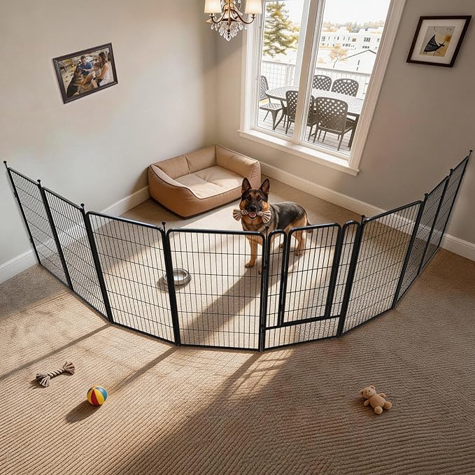 FXW Rollick Unleashed Dog Playpen for Indoor, Yard, RV Camping, 45 inch 8 Panels Dog Pen with Anchor Kit (4 Packs) for Large Dogs, Black│Patented