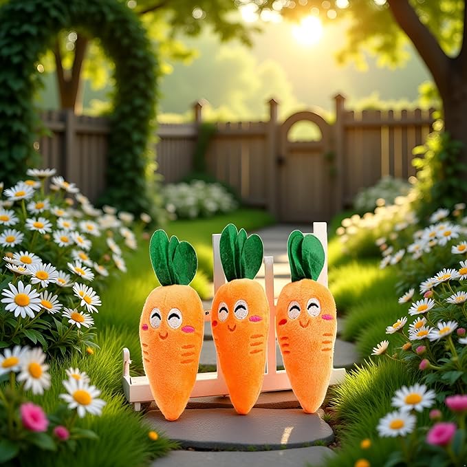 3Pcs Orange Soft Puppy Pet Supplies Cute Carrot Plush Chew Squeaker Sound Squeaky for Dog Cat Birthday Xmas Gifts, Squeak