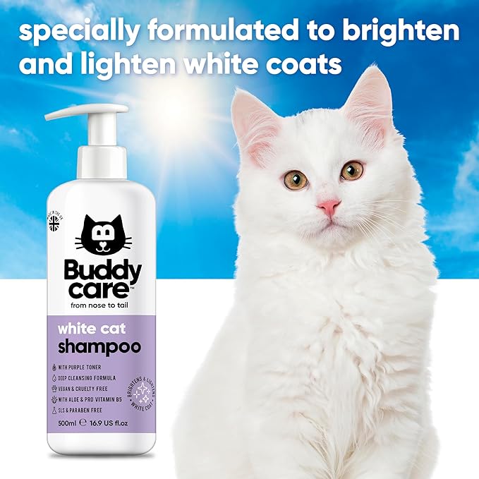 White Cat Shampoo by Buddycare - Brightening and Whitening Shampoo for Cats - Deep Cleansing, Fresh Scented - with Aloe Vera and Pro-Vitamin B5(16.90oz)