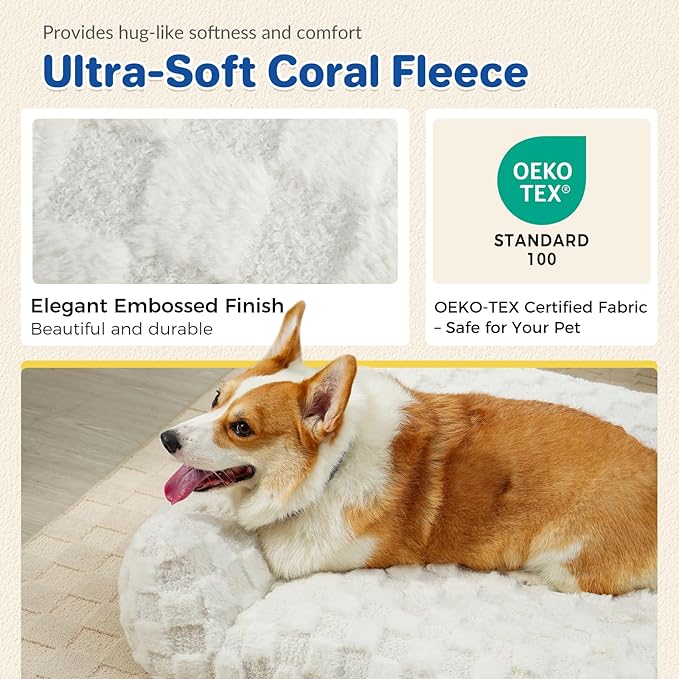 ABCPET Cat Bed Dog Couch for Puppy and Kitten, Fluffy Dog Bed Medium Dogs Couch, Supportive Cat beds for Indoor Cats, Washable Cover & Non-Slip, 32 inch, White