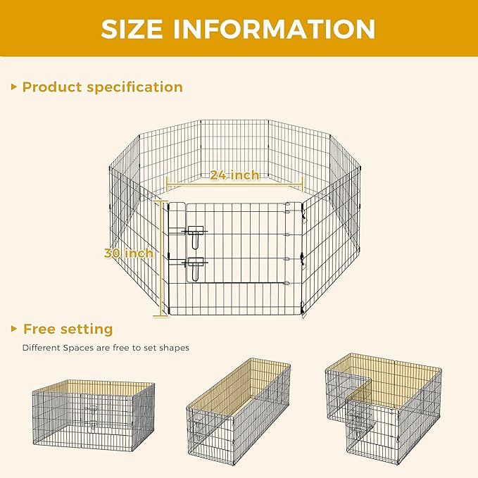 PAWZ Road Dog Playpen Foldable Metal Dog Fence with Door, Outdoor for Yard and Indoor Use Portable Design for RV and Camping- 8 Panels (24" Wide Each), 30 inch Height for Small Dogs Puppy Large Dogs