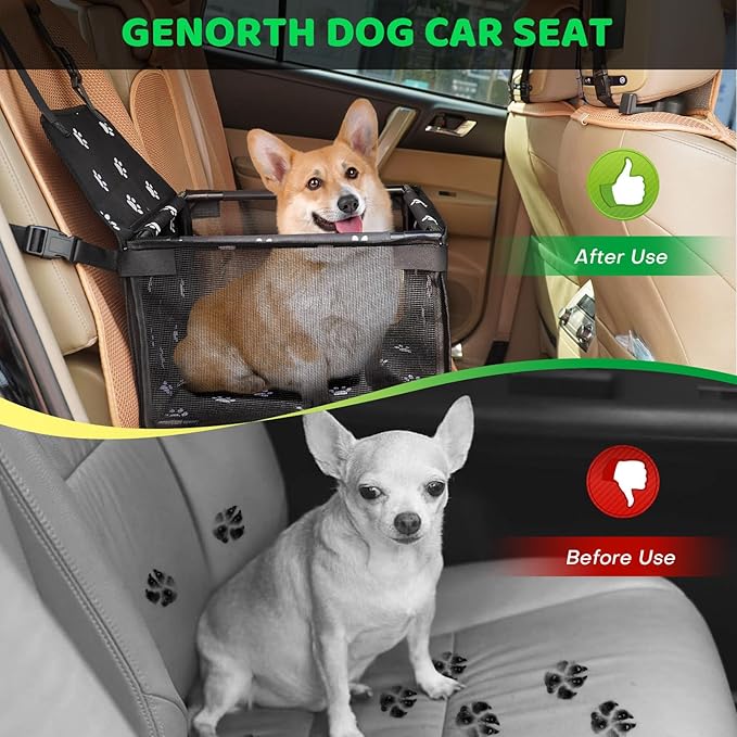 GENORTH Small Dog Car Seats for Small Dogs,Portable Puppy/Pet Car Booster Seat with Clip-On Leash and Mesh Window for Pet Up to 11 lbs