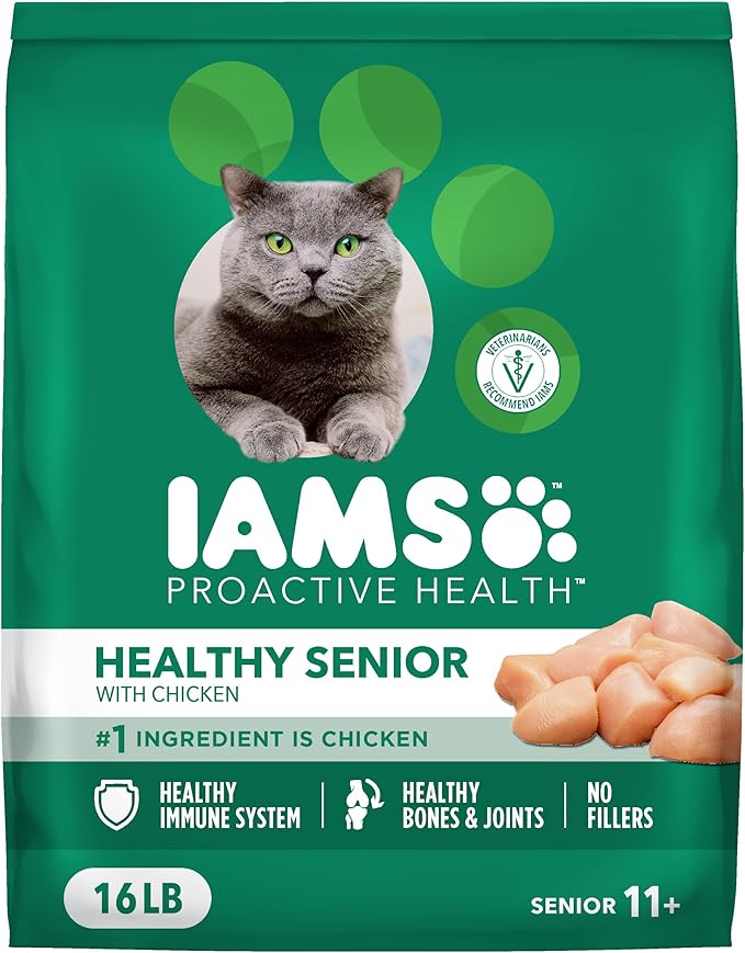 IAMS Proactive Health Senior Dry Cat Food Cat Food Dry Chicken Recipe, Real Chicken in Every Bite, 16 lb. Bag