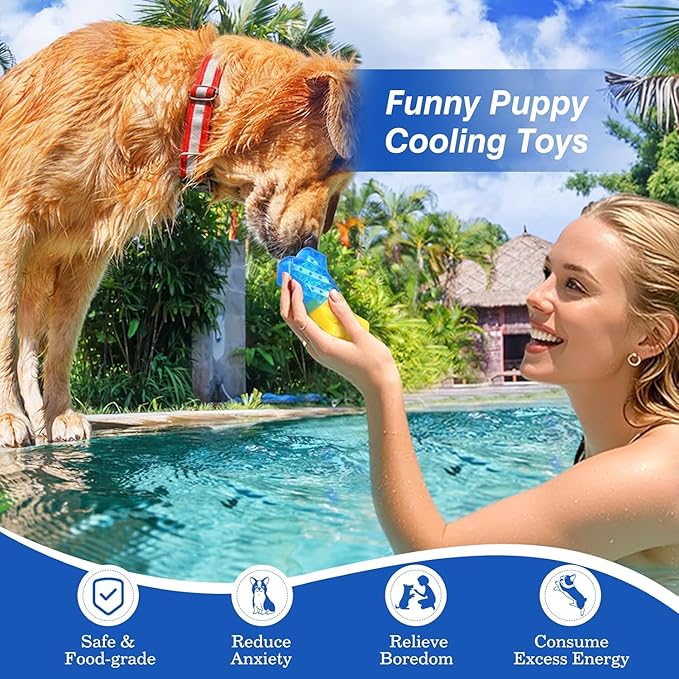 Pawaboo Dog Cooling Chew Toys, 2 Pack Freezable Pet Teething Toys for Summer Cooling, Dog Freezer Chewing Toy for Teeth Cleaning, Reusable Puppy Frozen Toy Relieve Dental Discomfort, Yellow+Blue