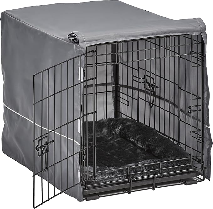 MidWest Homes for Pets Double Door 24-inch Dog Crate Kit, Bundle Includes a Two-Door Cage, Matching Gray Bed and Crate Cover, For Small Breeds