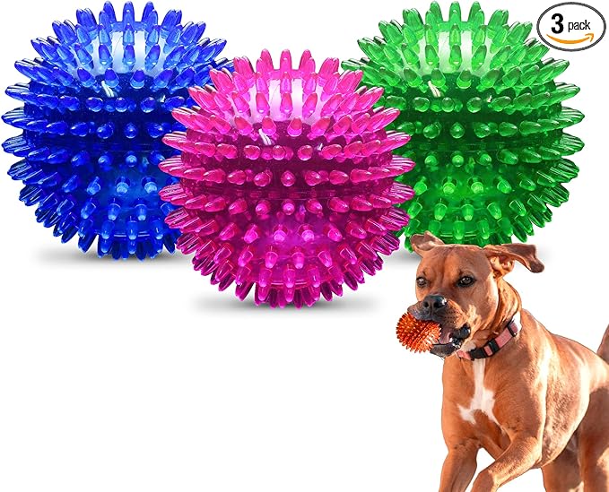 PetSport Gorilla Spiky Ball - Spiky Ball Toys for Dogs and Puppies, Interactive Toy for Boredom, Certified Non-Toxic, Indoor and Outdoor Play - 4" (Pack of 3)