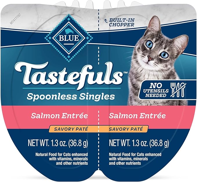 Blue Buffalo Tastefuls Spoonless Singles Natural Wet Cat Food Paté, 2.6-oz Twin-Pack Trays, Salmon Entreé (24 Count)