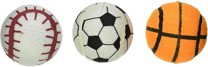 Multipet 3 Piece Sport Tennis Ball Value Pack in Mesh Rope Dog Toys